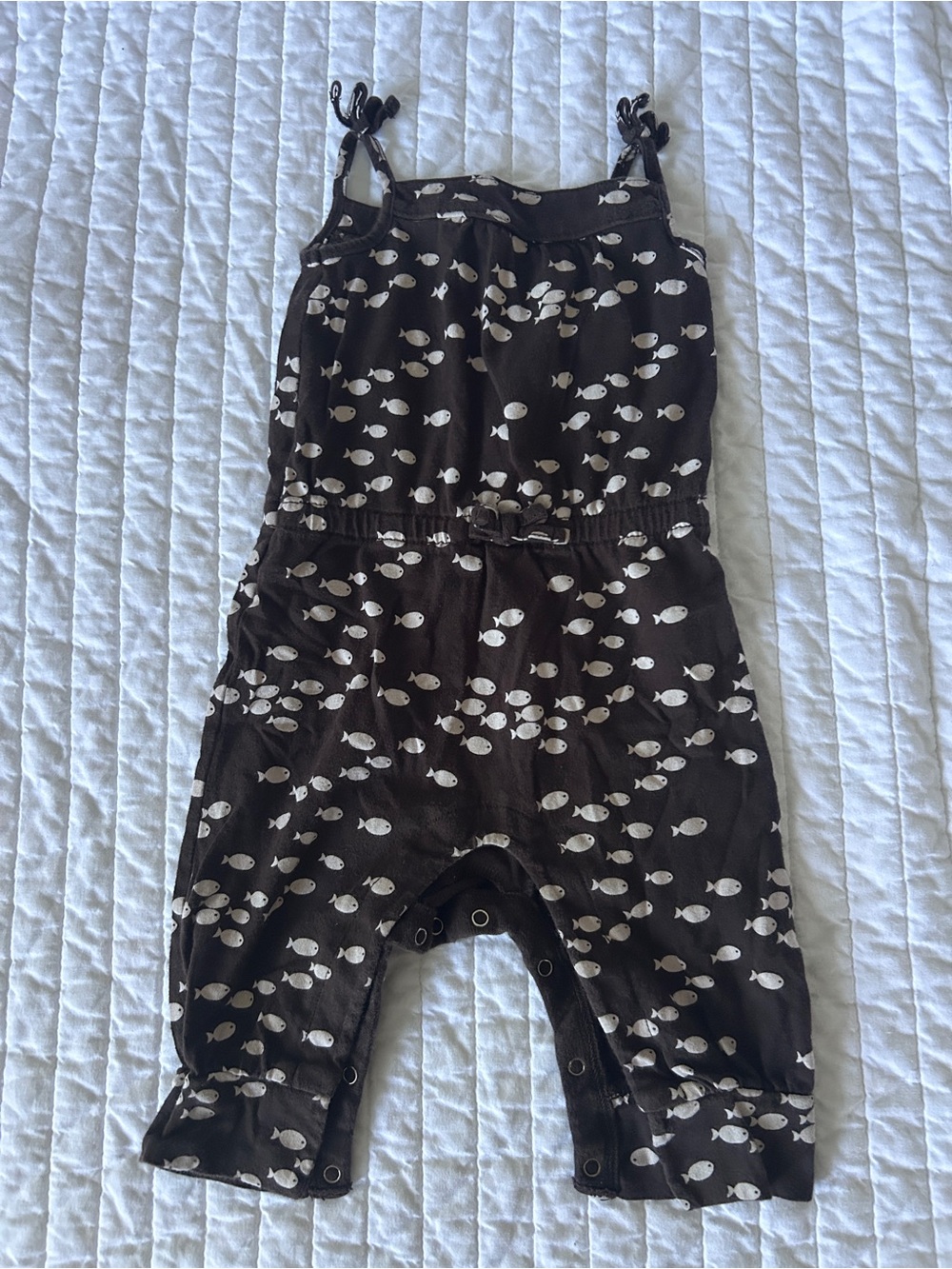 Baby Gap Brown Fish Print Romper baby girl sleeveless cotton lightweight